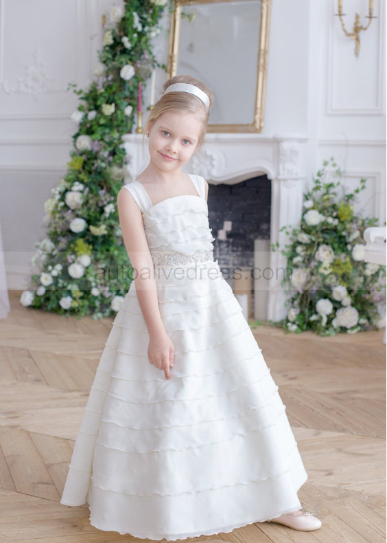 Cute Ivory Chiffon Strappy Flower Girl Dress